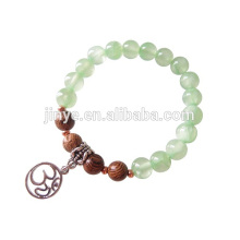 Pulsera de cuentas de yoga verde elástico con piedras preciosas de Mala de madera